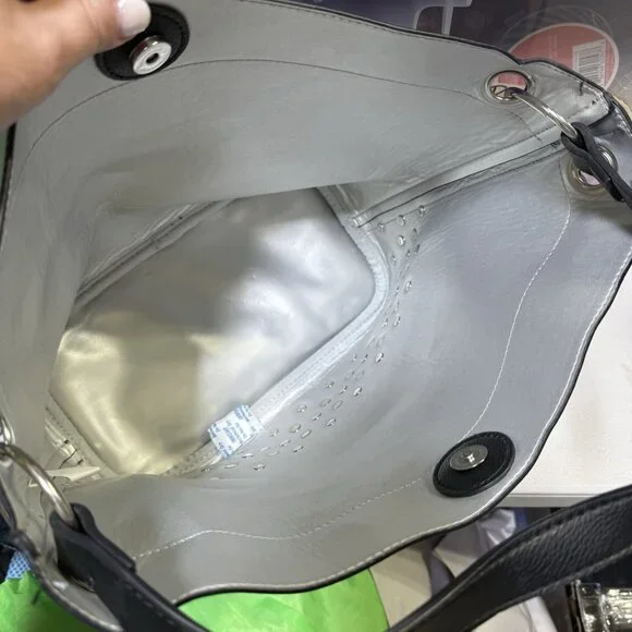 Carlos Santana Womens Purse Shoulder Bag Black Faux Leather Studded Bottom Studs - Picture 7 of 8